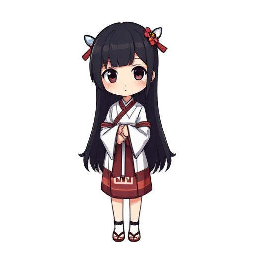 miko, shrine maiden, black hair, long hair, black long hair, hime cut hair
