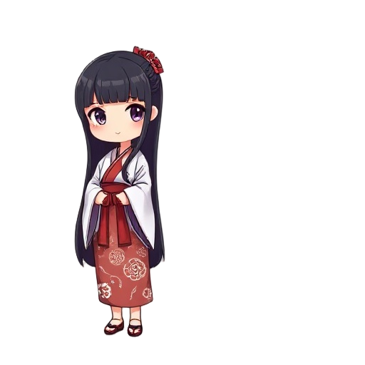 miko, shrine maiden, kimono, black hair, long hair, black long hair, hime cut hair