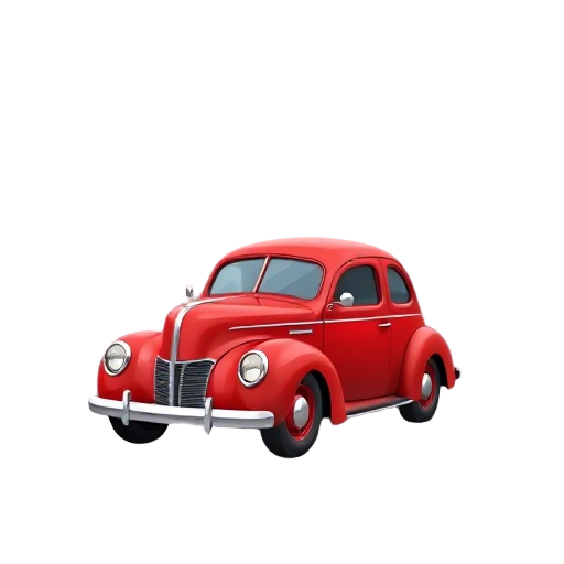 a red 1940s car moving its wheels