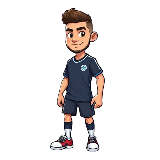 crie um sprit 32 x 32 de um personagem masculino com ums camisa de esportiva e calça dins, cabelos castanhos com corte de cabelo degradê e de cor moreno, com uma animacao de andando para direita
