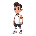 crie um sprit 32 x 32 de um personagem masculino com ums camisa de esportiva e calça dins, cabelos castanhos com corte de cabelo degradê e de cor moreno, com uma animacao de andando para direita