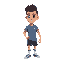crie um sprit 32 x 32 de um personagem masculino com ums camisa de esportiva e calça dins, cabelos castanhos com corte de cabelo degradê e de cor moreno, com uma animacao de andando para direita