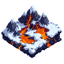 create a isometric tileset like final fantasy tactics, but stylized as toonshade. creating a mountain snow ground with lava in certain points.