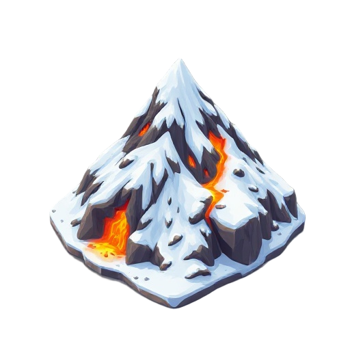 create a isometric tileset like final fantasy tactics, but stylized as toonshade. creating a mountain snow ground with lava in certain points.