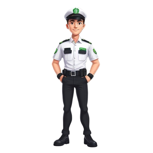 generate a male character wearing a ptc uniform. his outfit is a white uniform with black pants, and the word 'ptc' is written on the uniform in green.