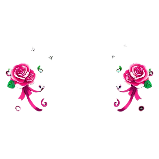 horizontal divider with a cute and gothic aesthetic, using hot pink, white, and more colors on a black background. the design includes pixel roses, ribbons, sparkles, cross-shaped stars, flowing swirls, and eyeballs.