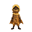 african american ninja in a tan garb and yellow cape