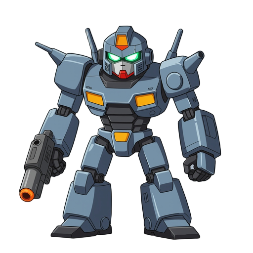 powerful robot with a blaster in the right hand