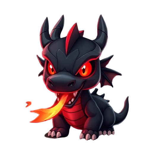 black dragon whit red eyes neon and red fire in the mouth