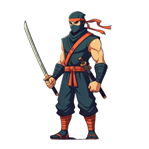 ninja with a sword, retro anime style