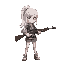 girl with grabbing rifle. white ponytail hair