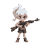 little girl with grabbing rifle. white ponytail hair