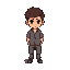plain-looking pixel art male character, standing in a neutral pose, with short brown hair, plain clothes, tired expression, slightly slouched shoulders, 2d top-down view, muted color palette, reminis