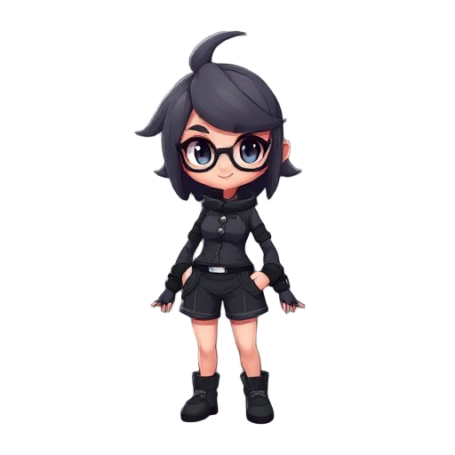 uma bonequinha fofa com vestido preto cabelo preto acessórios pretos e asas de anjo