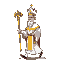 can you generate for me a sprite sheet to animate a 2d character? it has to be a monarch. it has to be like a priest with white tunic and a gold stick in hand. i need a walking animation in a pixel ar
