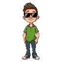 wide cartoon man, cartoonish, full body, green shirt, sunglasses