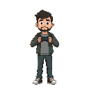 blocky suburban man under mind control