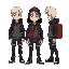 a animação de andar para direita e para esquerda um personagem jovem de cabelos brancos e casaco preto com capuz e uma mochila e bota marrom 