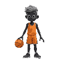 a basket player. idle defending position. black skin color. short and grey colored hairs