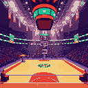 basketball court in "2.5d". same style as lakers vs celtics and nba playoff pc game. take reference from milano arena