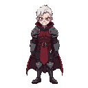 meu personagem é um vampiro de pele clara e cabelo branco, ele usa uma armadura meio medieval com detalhes em vermelho