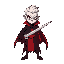 meu personagem é um vampiro que luta com espada, tem uma roupa vermelha, calça escura e cabelo branco 