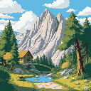 bob ross's "the grandeur of summer". use a maximum of 12 different colors.
