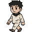 pode fazer um sprite de personagem para godot engine,um sprite de tipo walk de um personagem de cabelo preto, pupila dos olhos pretas,pele clara roupas do sukana levemente rasgadas  cor branca