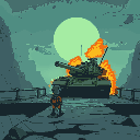 marvin faces a massive tank on a magrathean bridge. the tank scans him, demands he moves, and guesses his weapons. calmly, marvin denies having any. frustrated, the tank malfunctions, destroys itself,
