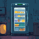 closed fridge and the portal frame on the door at allows you to see what's inside the refrigerator without opening it. that is, the products are visible there. but this is an alien space refrigerator.