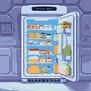 closed fridge and the portal frame that allows you to see what's inside the refrigerator without opening it. that is, the products are visible there. but this is an alien space refrigerator.