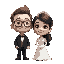 a bride and a groom. the groom has glasses and brown hair. the bride has black hair