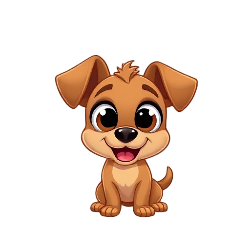 generate a 2d cartoon art style caramel dog with big eyes, caricature, animated and funny