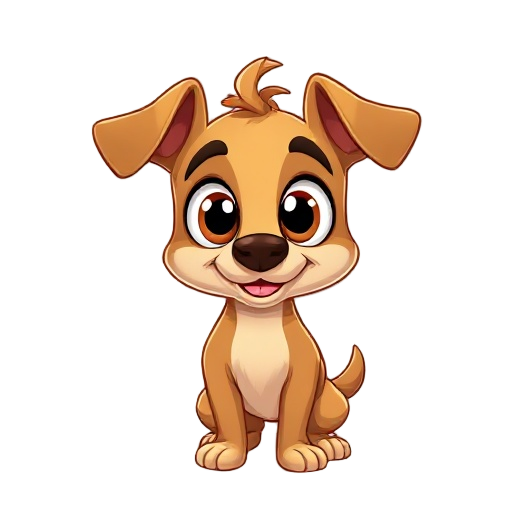 generate a 2d cartoon art style caramel dog with big eyes, caricature, animated and funny