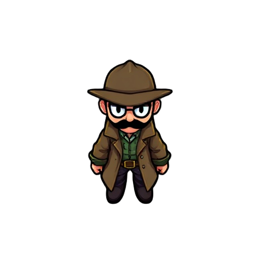 a detective sprite like champions island character pixelated no hat 8 direction
