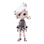 white hair, pony tail,purple eye, light skin