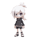 white hair, pony tail,purple eye