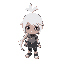 white hair, pony tail,purple eye
