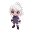 white hair, pony tail,purple eye