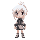 white hair, pony tail,purple eye
