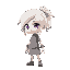 white hair, pony tail,purple eye, light skin