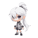 white hair, pony tail,purple eye
