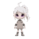white hair, pony tail,purple eye, light skin