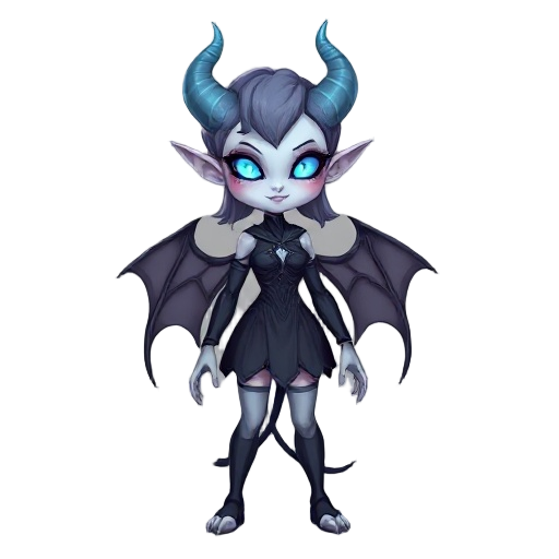  female demon with glowing blue eyes and pale skin,