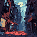 background image for a fighting game of an alleyway in a city