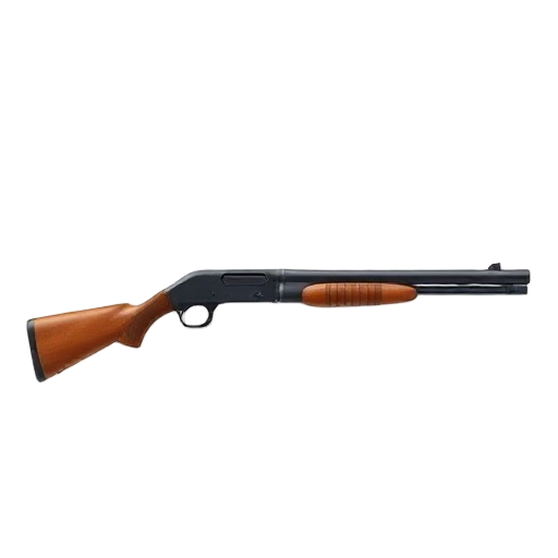 realistic retro fps sprite of a shotgun centered in first-person view. no hands or arms visible. same position and perspective as a classic 1990s fps weapon sprite. the shotgun has a dark metal barrel and wooden foregrip, with neutral lighting (no warm to