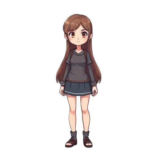 a woman, twelve old, long hair