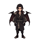 create a pixel art character of a cursed gaijin vampire set in an edo-period japanese city. the character should have the following features: - mix of western and japanese clothing: a tattered kimono 