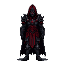 generate a pixel art sprite sheet (16x16 pixel resolution) of sir valerian ardent, the crimson crusader. he is a fallen crusader with a forbidden blood pact, featuring gothic medieval armor and blood