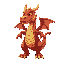 a dragon, with red scales and yellow runes as details on his legs and arms. create the dragon from the front side
